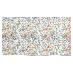 Soft Mauve and Teal Floral Botanical Pillowcase
