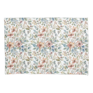 Soft Mauve and Teal Floral Botanical Pillowcase