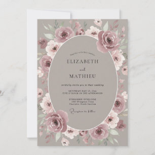 Soft Mauve Blossom Wreath Wedding Invitation