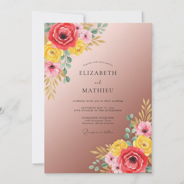Soft Mauve Crimson Painted Wedding Invitation (Front)