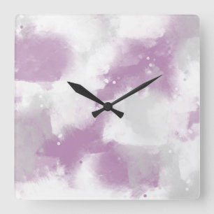 Soft Mauve Grey and White Abstract Brushstrokes Square Wall Clock