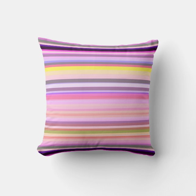 Soft Mauve Lilac Horizontal Stripes  Cushion (Front)