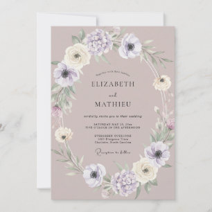 Soft Mauve Lilac Wreath Wedding Invitation