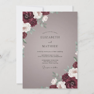 Soft Mauve Maroon Peony Wedding Invitation