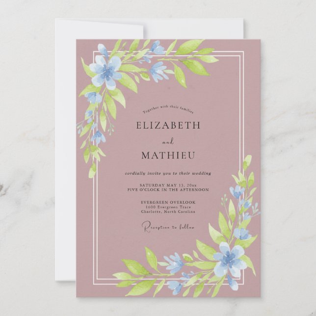 Soft Mauve Periwinkle Petal Wedding Invitation (Front)