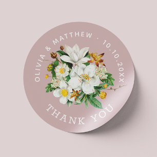 Soft Mauve Pink Floral Thank You. Romantic Wedding Classic Round Sticker