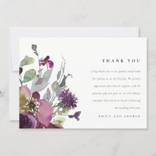 SOFT MAUVE PURPLE LILAC WATERCOLOR FLORAL WEDDING THANK YOU CARD