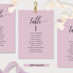 Soft Mauve Seating Plan Cards with Guest Names