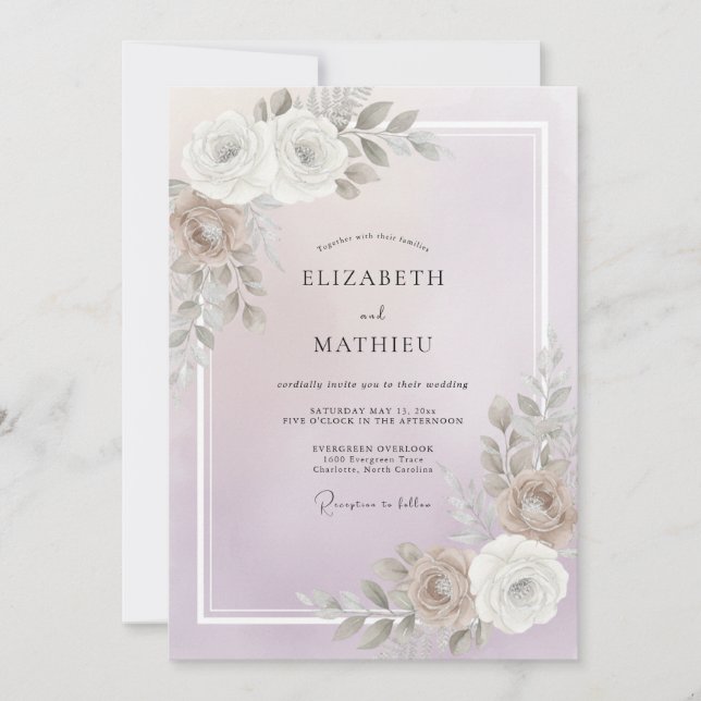 Soft Mauve Taupe Peony Wedding Invitation (Front)