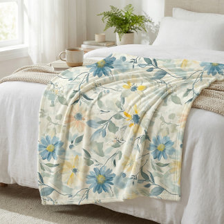 Soft Meadow Daisy Watercolor Fleece Blanket