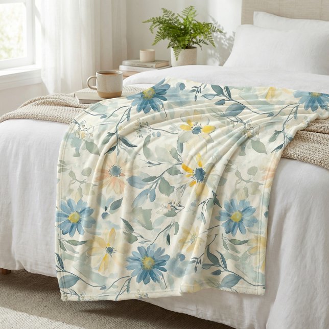 Soft Meadow Daisy Watercolor Fleece Blanket (Creator Uploaded)