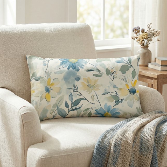 Soft Meadow Daisy Watercolor Lumbar Cushion (Creator Uploaded)