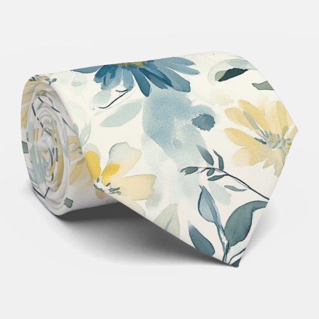 Soft Meadow Daisy Watercolor Tie (Rolled)