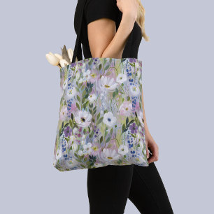 Soft Meadow Floral Watercolor Tote Bag