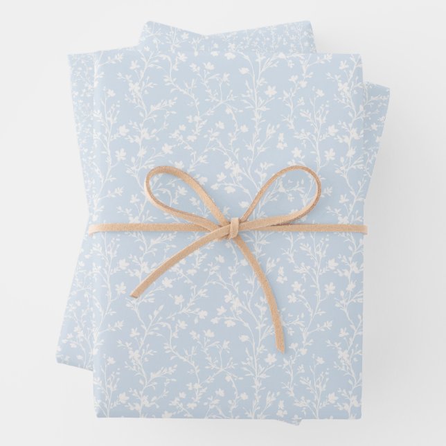 Soft Meadow Neutral - Powder Blue Wrapping Paper Sheet (In situ)