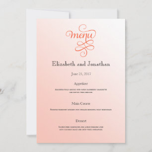 Soft Melon Wedding Reception Menu Invitation