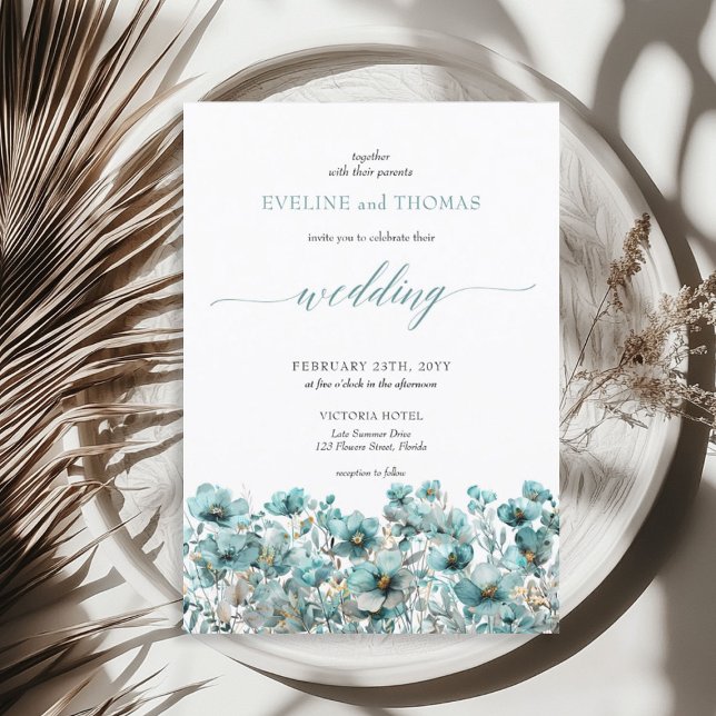 Soft minimalist boho summer turquoise wildflowers invitation (Soft minimalist boho summer turquoise wildflowers invitation)