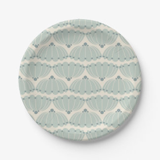 Soft Mint and Beige Scallop Paper Plate
