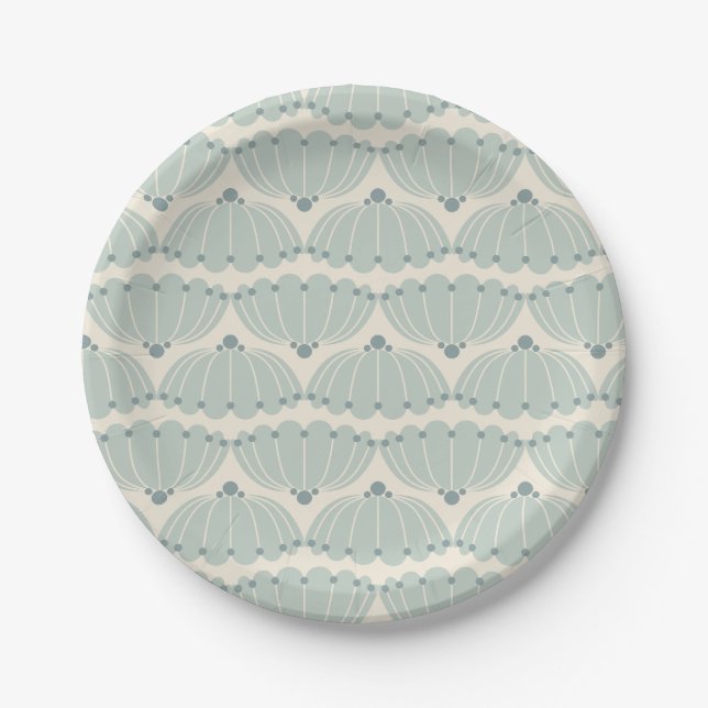 Soft Mint and Beige Scallop  Paper Plate (Front)