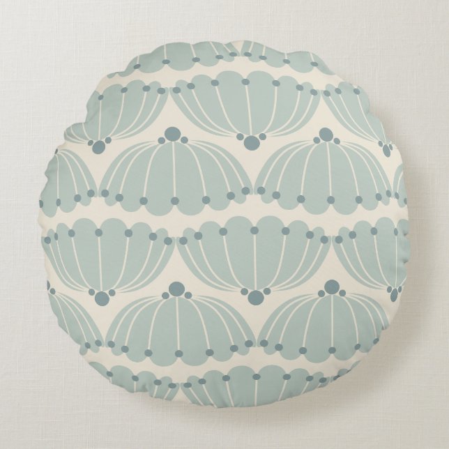Soft Mint and Beige Scallop  Round Cushion (Front)
