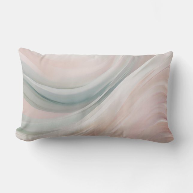 Soft Mint and Pink Coastal Waves Lumbar Cushion (Front)