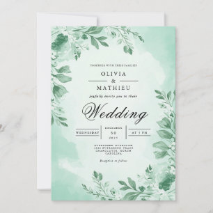 Soft Mint Botanical Sprigs Wedding Invitation