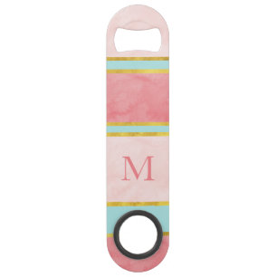 Soft Mint Coral Gold Blush Stripes