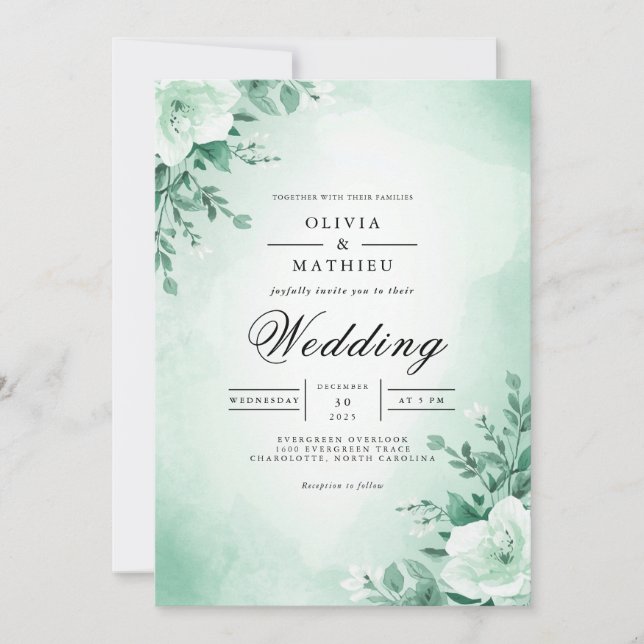 Soft Mint Floral Archway Wedding Invitation (Front)