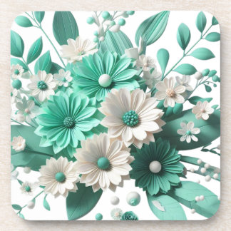 Soft mint Floral Coaster Elegance in Every Sip