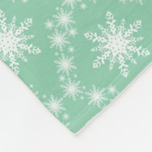 Soft Mint Green and White Snowflakes Fleece Blanket