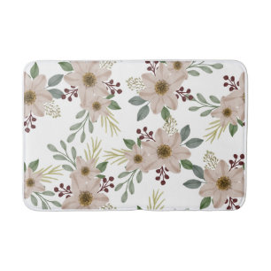 Soft Mint Green Garden Floral Pattern Bath Mat