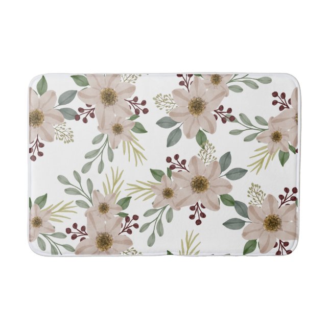 Soft Mint Green Garden Floral Pattern Bath Mat (Front)