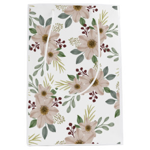 Soft Mint Green Garden Floral Pattern Medium Gift Bag