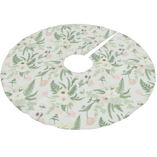 Soft Mint Green Garden Flower Pattern Brushed Polyester Tree Skirt