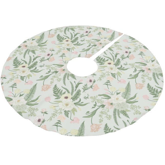 Soft Mint Green Garden Flower Pattern Brushed Polyester Tree Skirt (Angled)