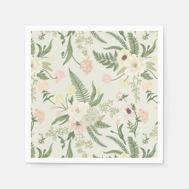 Soft Mint Green Garden Flower Pattern Napkin (Front)