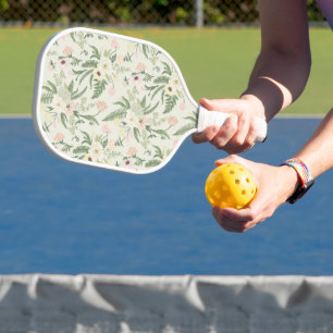 Soft Mint Green Garden Flower Pattern Pickleball Paddle