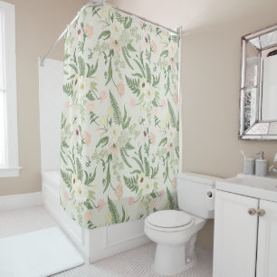 Soft Mint Green Garden Flower Pattern Shower Curtain