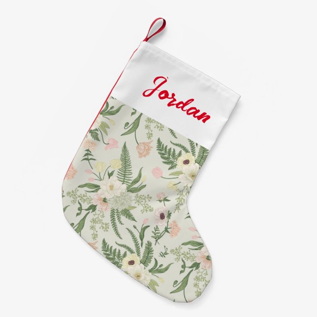 Soft Mint Green Garden Flower Pattern Small Christmas Stocking (Front (Hanging))