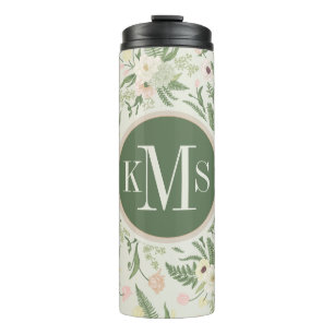 Soft Mint Green Garden Flower Pattern Thermal Tumbler