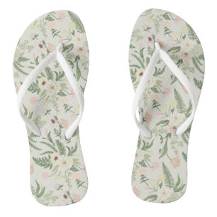 Soft Mint Green Garden Flower Pattern Thongs