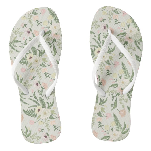 Soft Mint Green Garden Flower Pattern Thongs (Footbed)