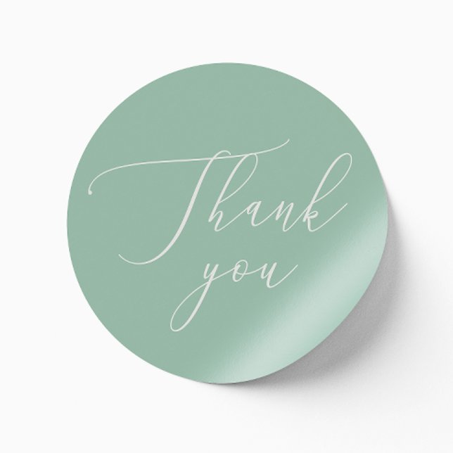 Soft Mint Green Wedding | Calligraphy Thank You Classic Round Sticker (Creator Uploaded)