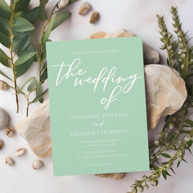 Soft Mint Green White Script Spring Wedding Invitation (Creator Uploaded)