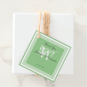 Soft Mint Green with White Monogram 'Thank You' Favour Tags