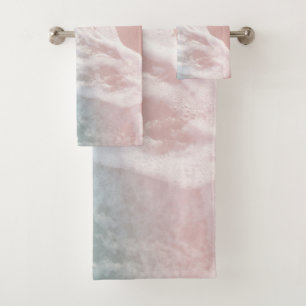 Soft Mint Pink Ocean Dream Waves #1 #water #decor Bath Towel Set