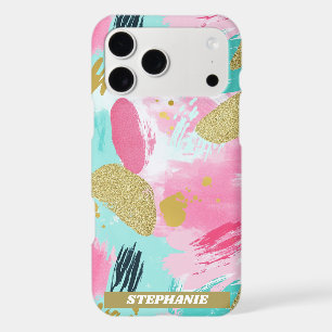 Soft Mint Pink Spring Gold Abstract Brushstrokes