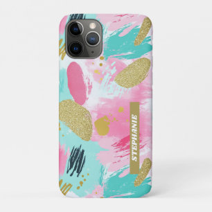 Soft Mint Pink Spring Gold Abstract Brushstrokes iPhone 11 Pro Case