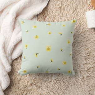Soft Mint Yellow Viola Floral Pattern Cushion