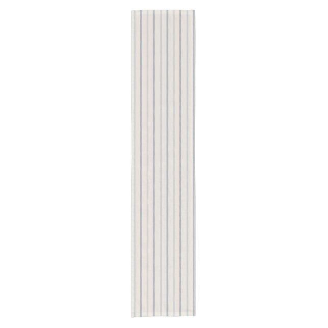 Soft Mist Blue Painterly Ticking Stripe Pattern Short Table Runner (Front)